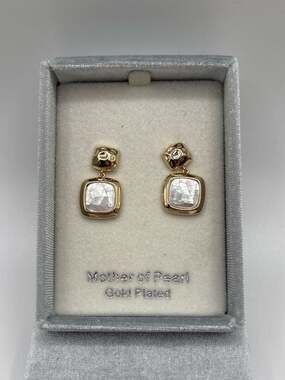 City by City Gold Plated Mother of Pearl Double Square Drop Earrings